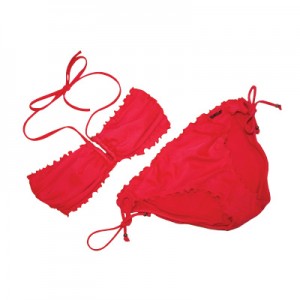 This Seafolly bikini from  HerringStone’s is red hot.  We love the ruffled detailing along the edges of the top  and bottoms.