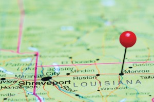 Shreveport pinned on a map of USA